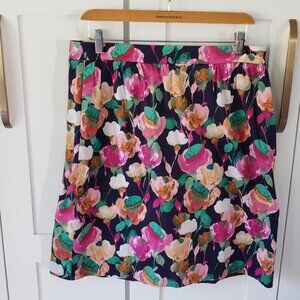 J Crew Skirt Womens 12 Navy Floral A-Line Midi Cottagecore Career Officewear